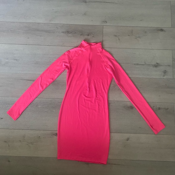 Bodycon Slim Club Outfits Zip Up Jumpsuit Dress Sexy Longsleeve Mini Fuchsia - Picture 4 of 12